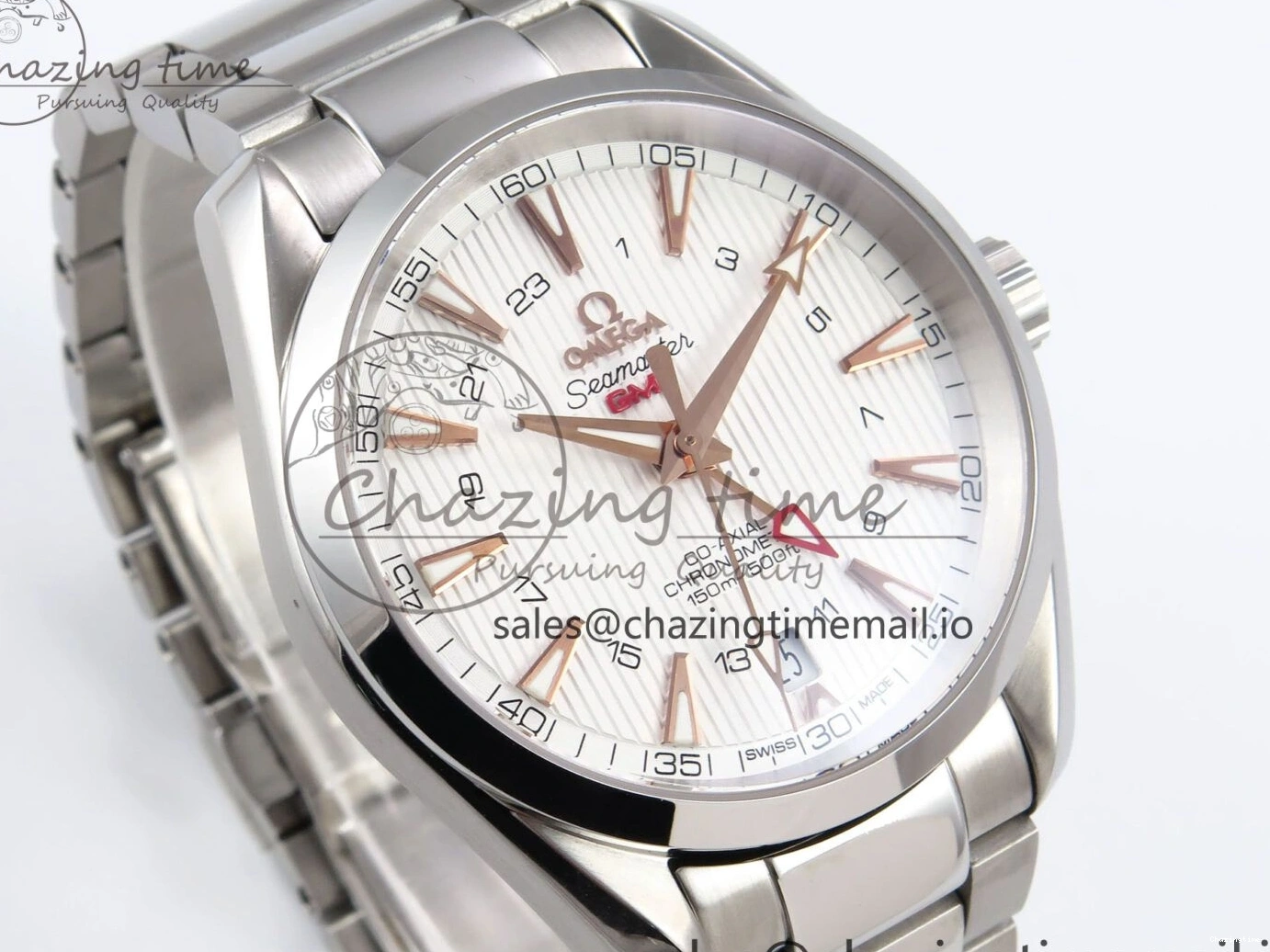 0508 Snug Aqua Terra 150M GMT OMF 1:1 Best Edition White RG Textured Dial on SS Bracelet A 7714
